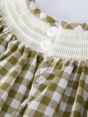 Green Plaid Fish Embroidered Baby Girls Smocked Romper