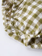 Green Plaid Fish Embroidered Baby Girls Smocked Romper