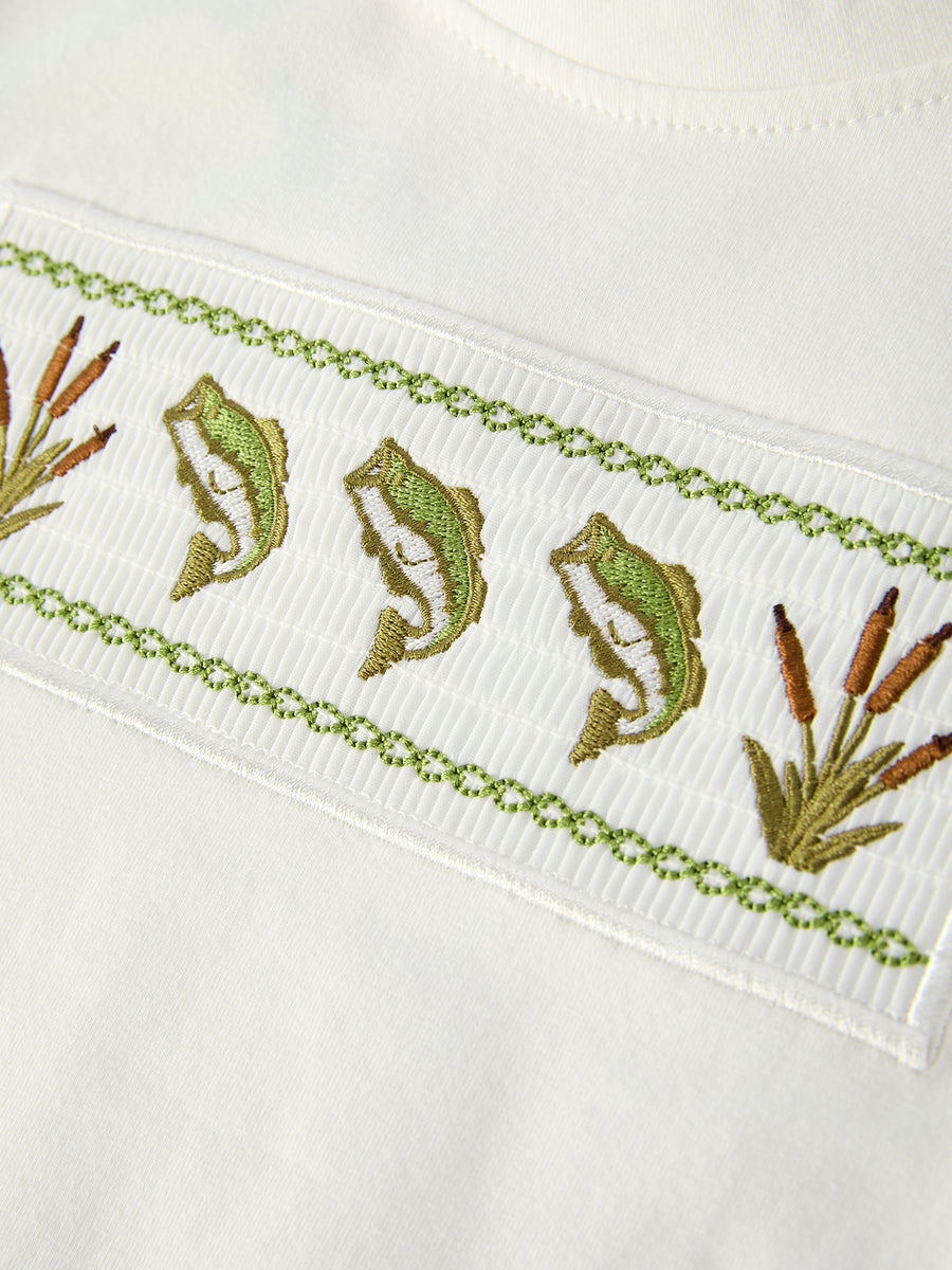 Green Plaid Fish Embroidered Smocked Boys Set