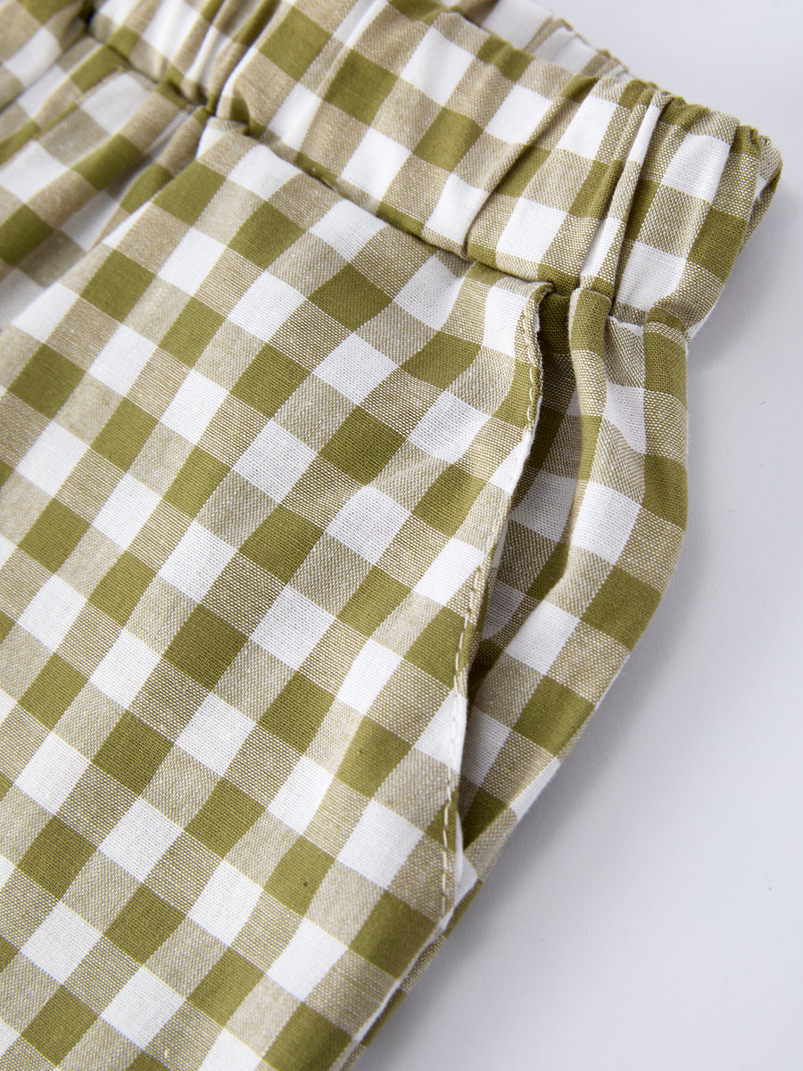 Green Plaid Fish Embroidered Smocked Boys Set