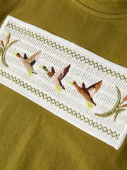 PREORDER Duck Embroidery Boys Set Green Tee and Camo Shorts