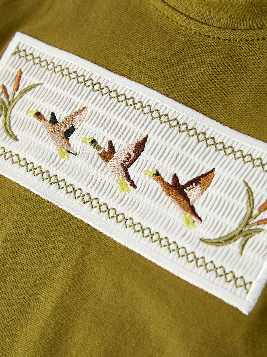 PREORDER Duck Embroidery Boys Set Green Tee and Camo Shorts