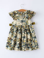 Camo Duck Smocked Bow Ruffle Sleeves Girls Dress
