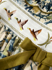 PREORDER Duck Smocking Embroidery Baby Girls Camouflage Romper