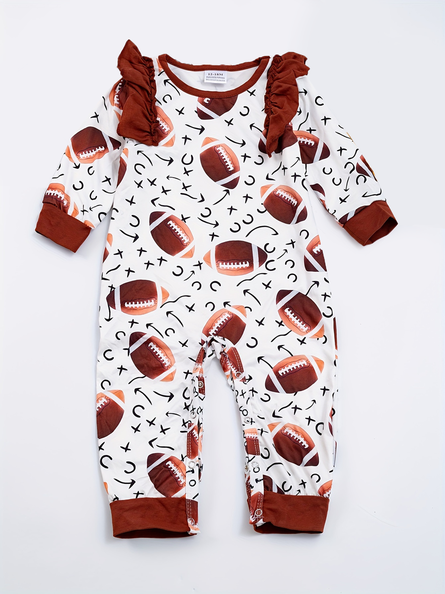 Autumn/Winter Baby Girl Football Print Long-Sleeved Romper
