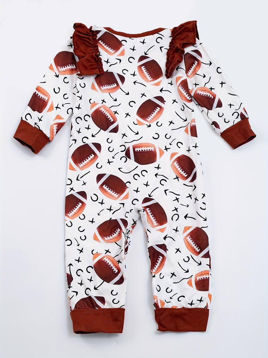 Autumn/Winter Baby Girl Football Print Long-Sleeved Romper