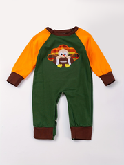 Fall Thanksgiving Turkey Embroidery Baby Boy Romper