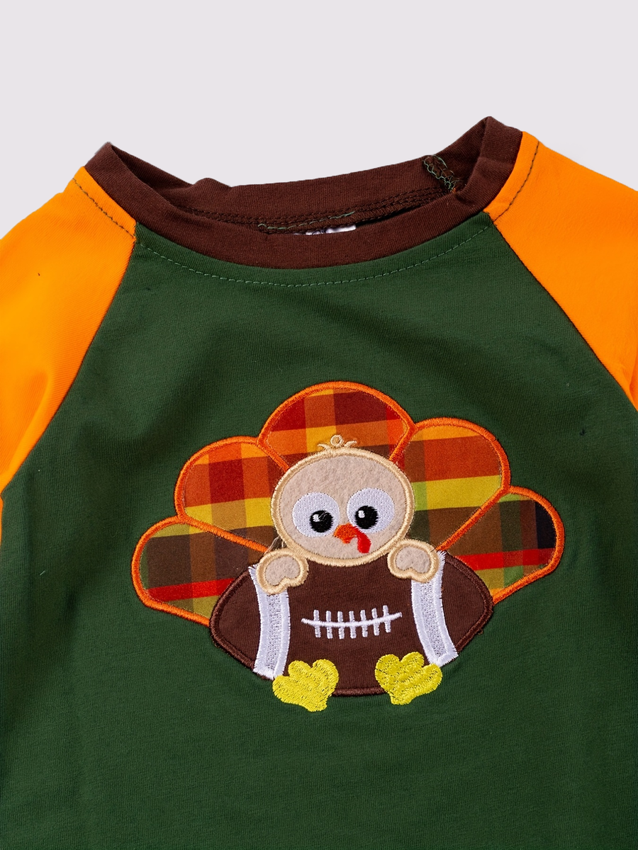 Fall Thanksgiving Turkey Embroidery Baby Boy Romper