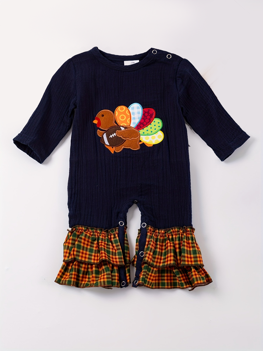 Fall Thanksgiving Turkey Embroidered Baby Girl  Romper