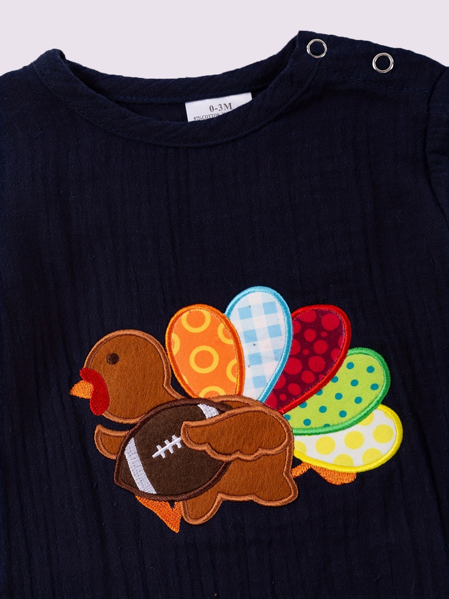 Fall Thanksgiving Turkey Embroidered Baby Girl  Romper