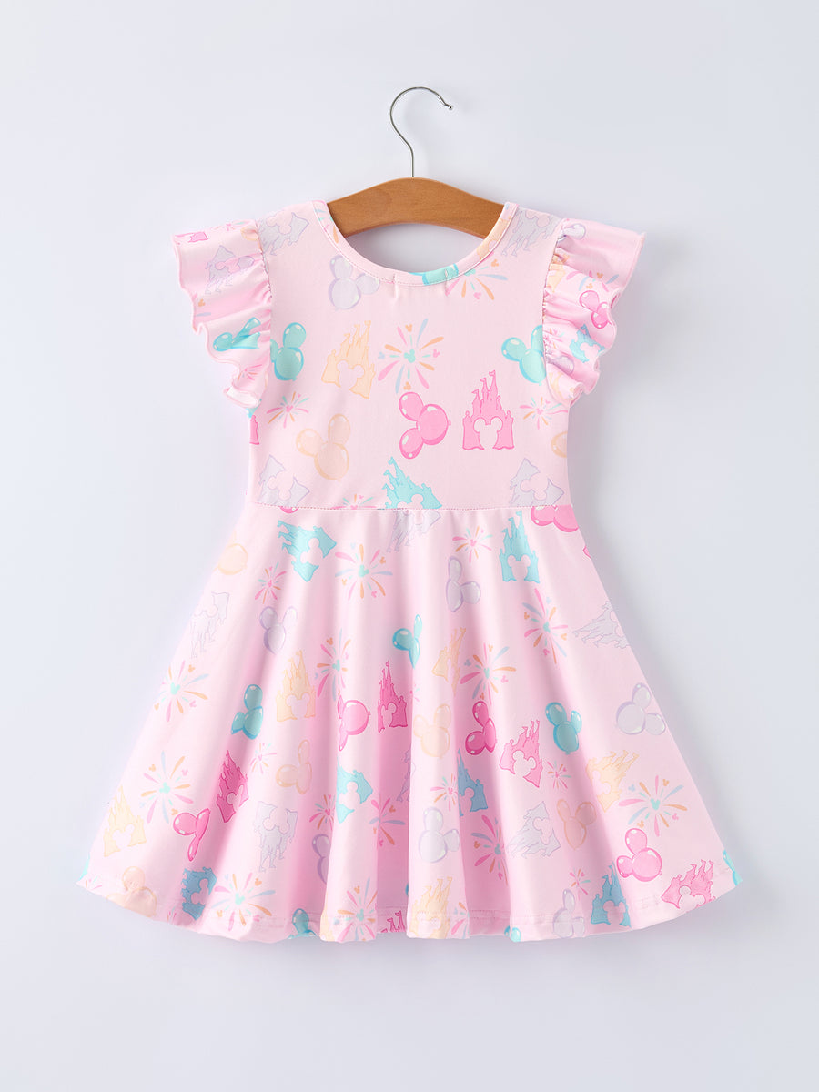Spring Pink Theme Park Print Girls Twirl Dress 4 Spring Pink Theme Park Print Girls Twirl Dress 4