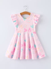 Spring Pink Theme Park Print Girls Twirl Dress