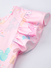 Spring Pink Theme Park Print Girls Twirl Dress