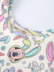 Easter Pastel Character Pattern Short Sleeve Girls Dress