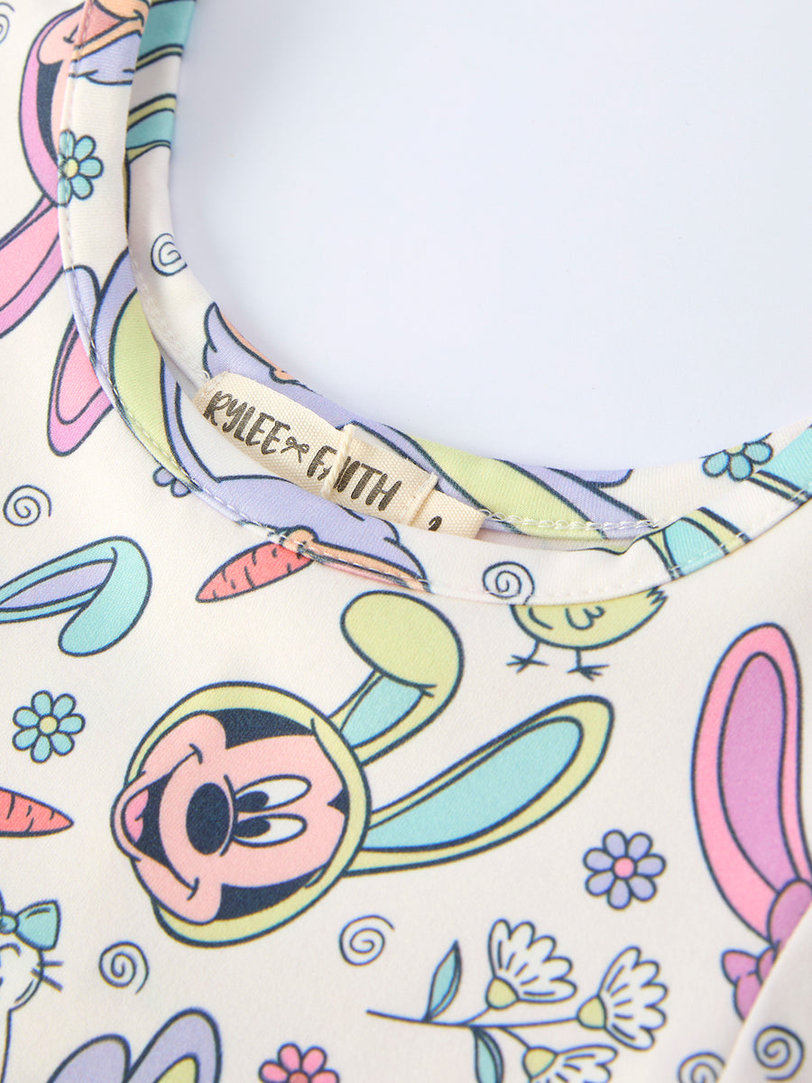 Easter Pastel Character Pattern Short Sleeve Girls Dress