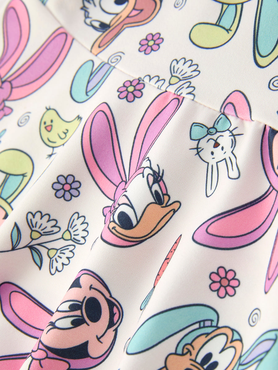 Easter Pastel Character Pattern Short Sleeve Girls Dress
