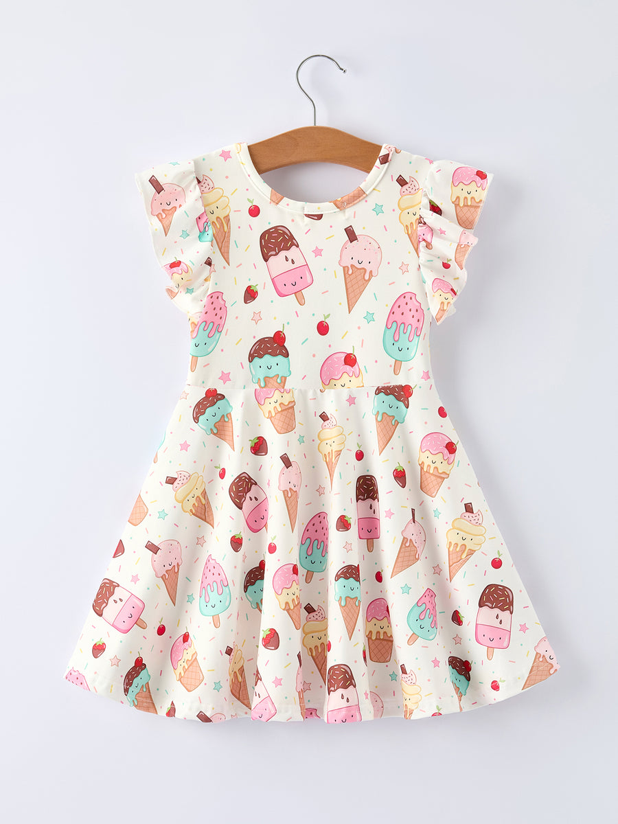 Colorful Ice Cream Pattern Girls Summer Dress