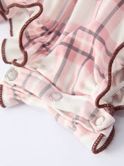 Western Horse Embroidered Smocked Plaid Baby Girl Romper