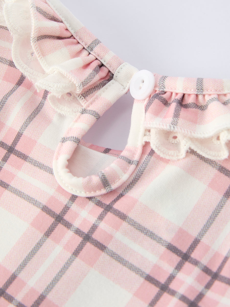 Western Horse Embroidered Smocked Plaid Baby Girl Romper