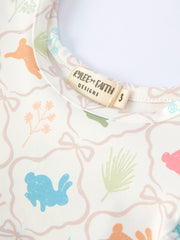 Easter Bunny Print Girls Flutter Sleeve Dress