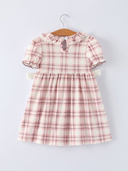 Western Horse Embroidered Smocked Plaid Girls Dress