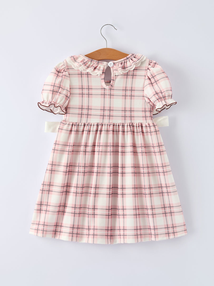 Western Horse Embroidered Smocked Plaid Girls Dress