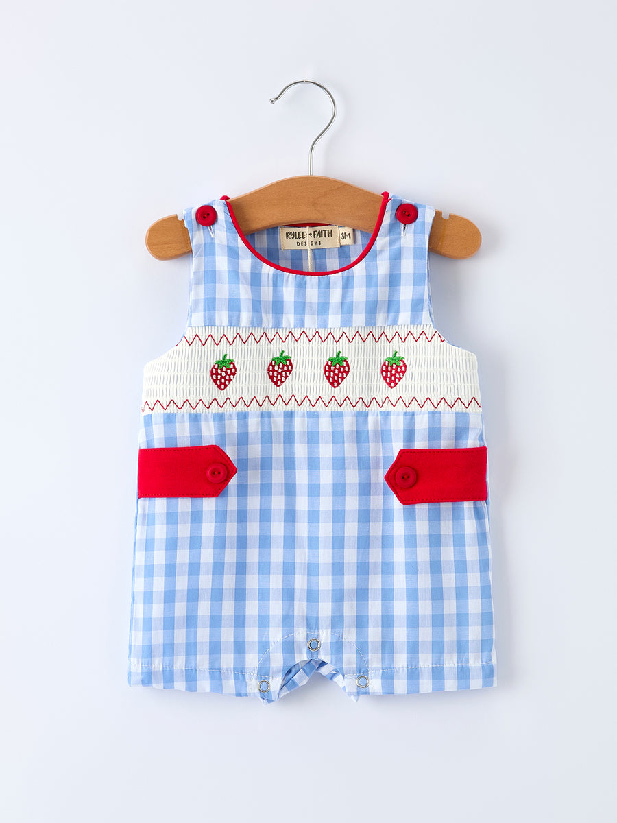 Baby Boys Summer Strawberry Embroidered Smocked Romper