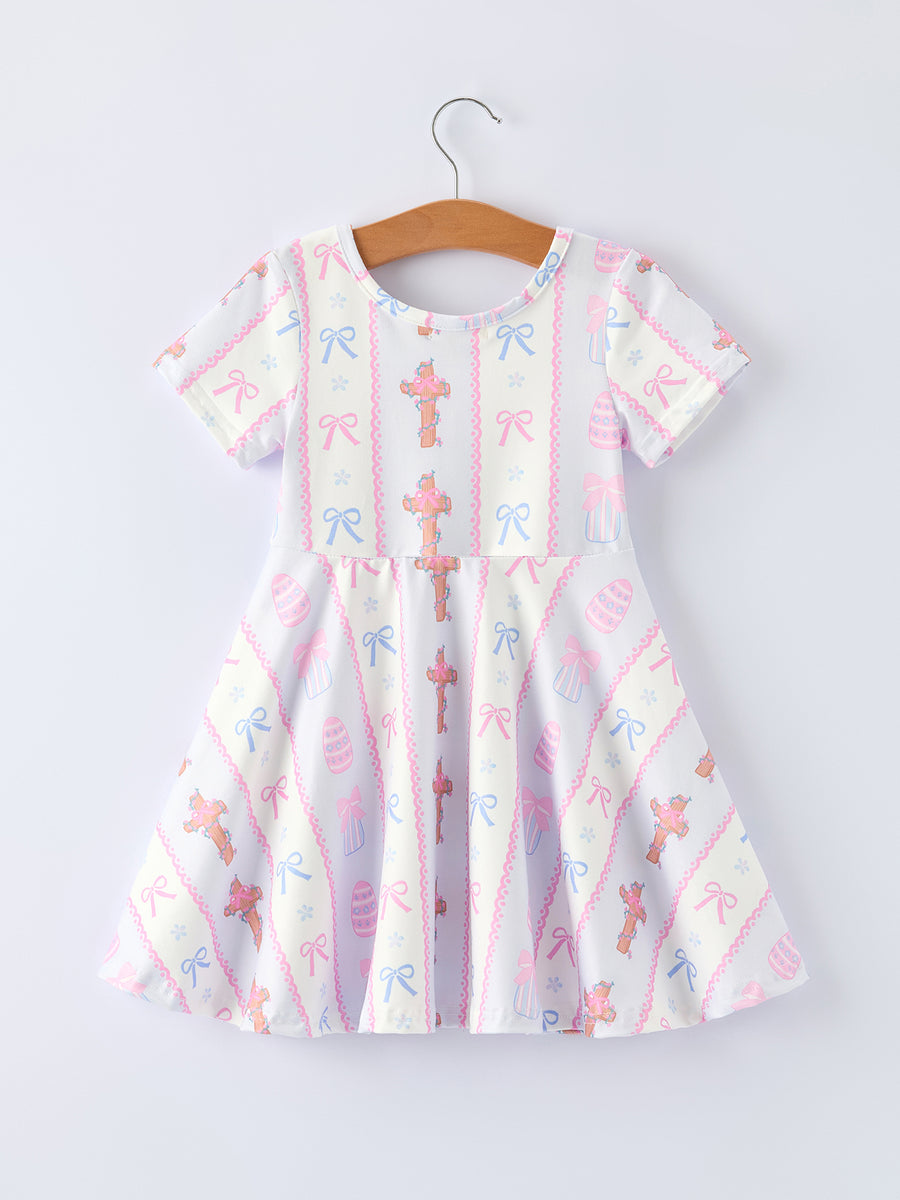 Easter Egg and Cross Print Christening Girls Dress