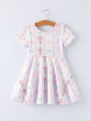Easter Egg and Cross Print Christening Girls Dress