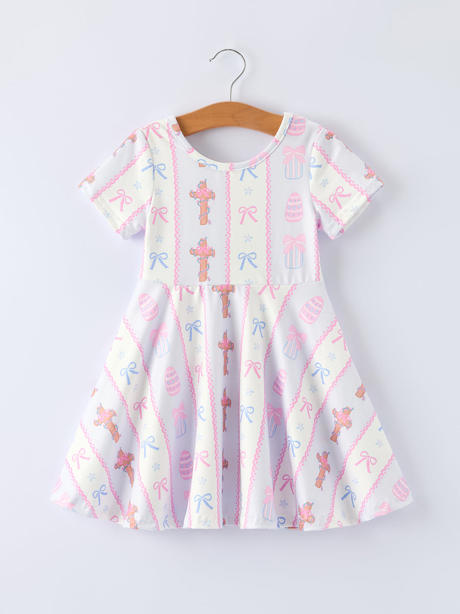 Easter Egg and Cross Print Christening Girls Dress