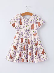 Easter Bunny Purple Floral Print Girls Dress