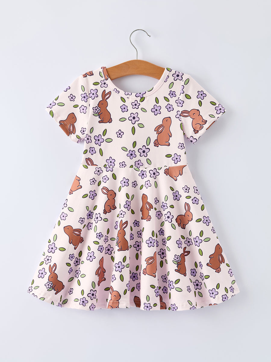 Easter Bunny Purple Floral Print Girls Dress