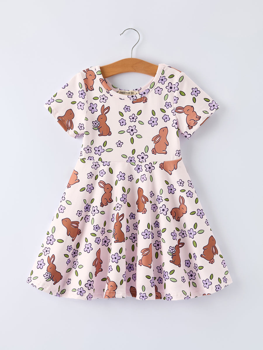 Easter Bunny Purple Floral Print Girls Dress