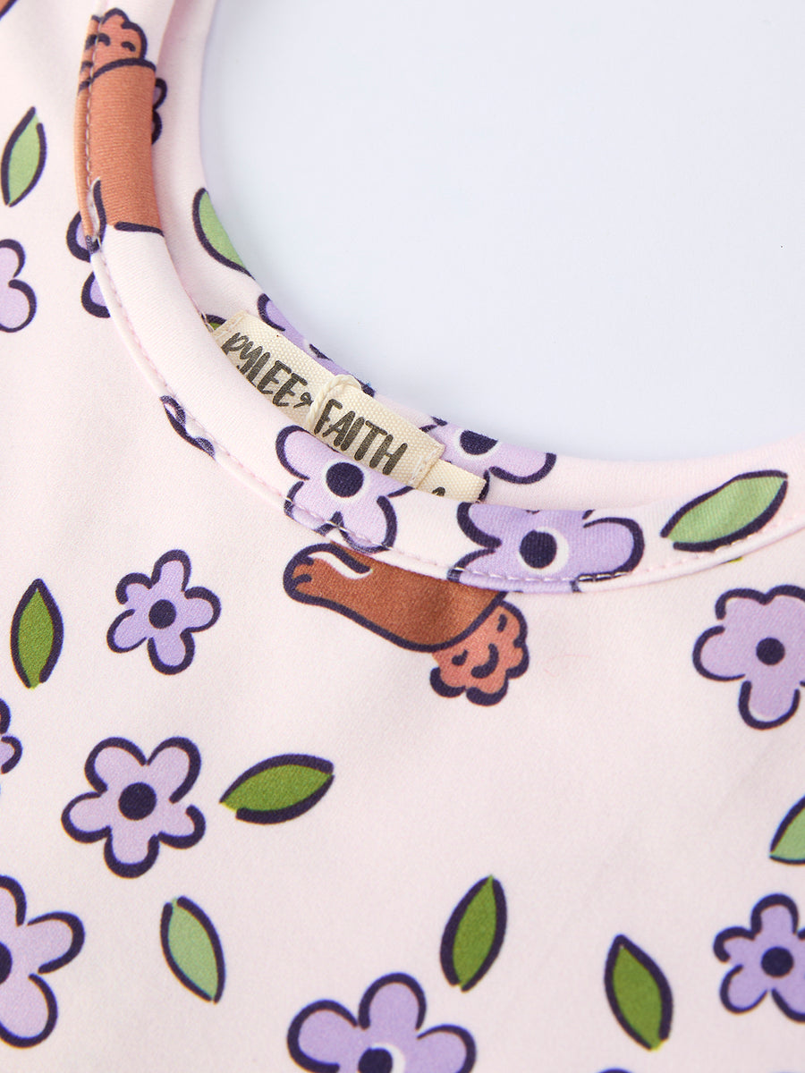 Easter Bunny Purple Floral Print Girls Dress