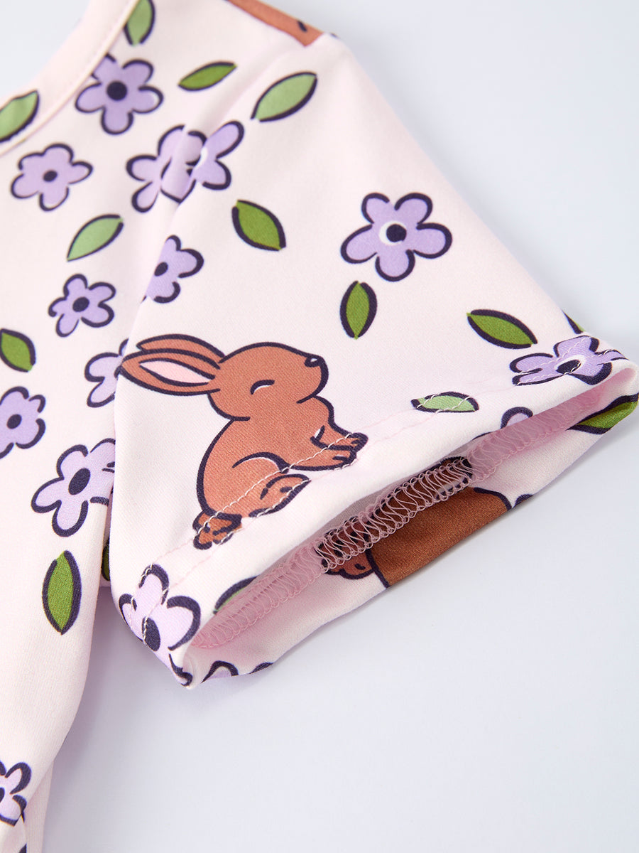 Easter Bunny Purple Floral Print Girls Dress