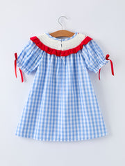 Girls Summer Strawberry Bow Embroidered Smocked Dress