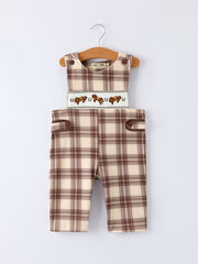 Western Horse Embroidered Smocked Plaid Baby Boy Romper