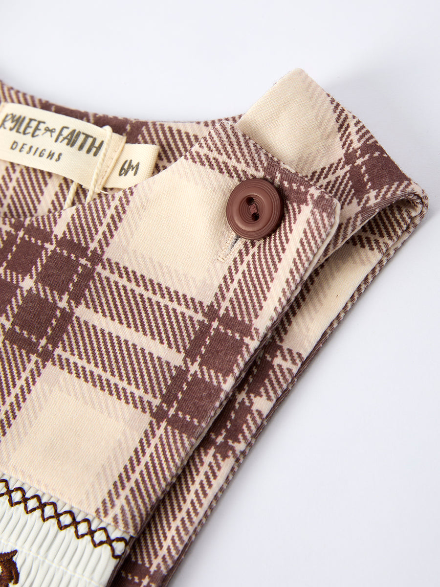 Western Horse Embroidered Smocked Plaid Baby Boy Romper