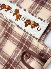 Western Horse Embroidered Smocked Plaid Baby Boy Romper