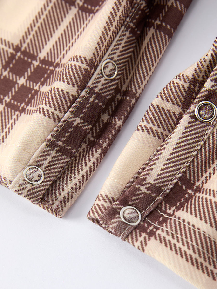 Western Horse Embroidered Smocked Plaid Baby Boy Romper