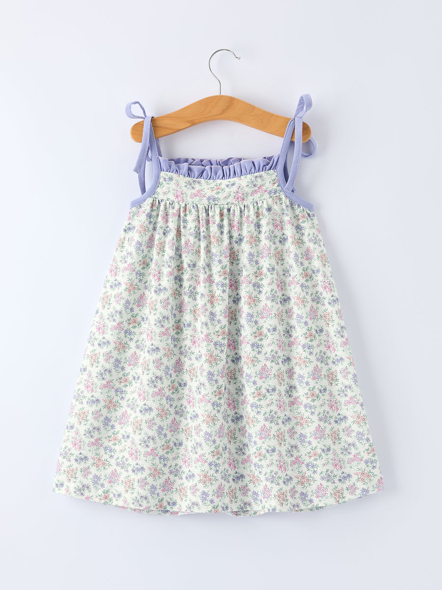 PREORDER  Spring Purple Floral Embroidered Smocked Bow Girl Dress