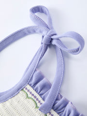 PREORDER  Spring Purple Floral Embroidered Smocked Bow Girl Dress