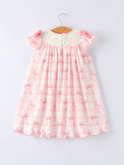 Spring Pink Bow Teddy Smocked Girl Dress