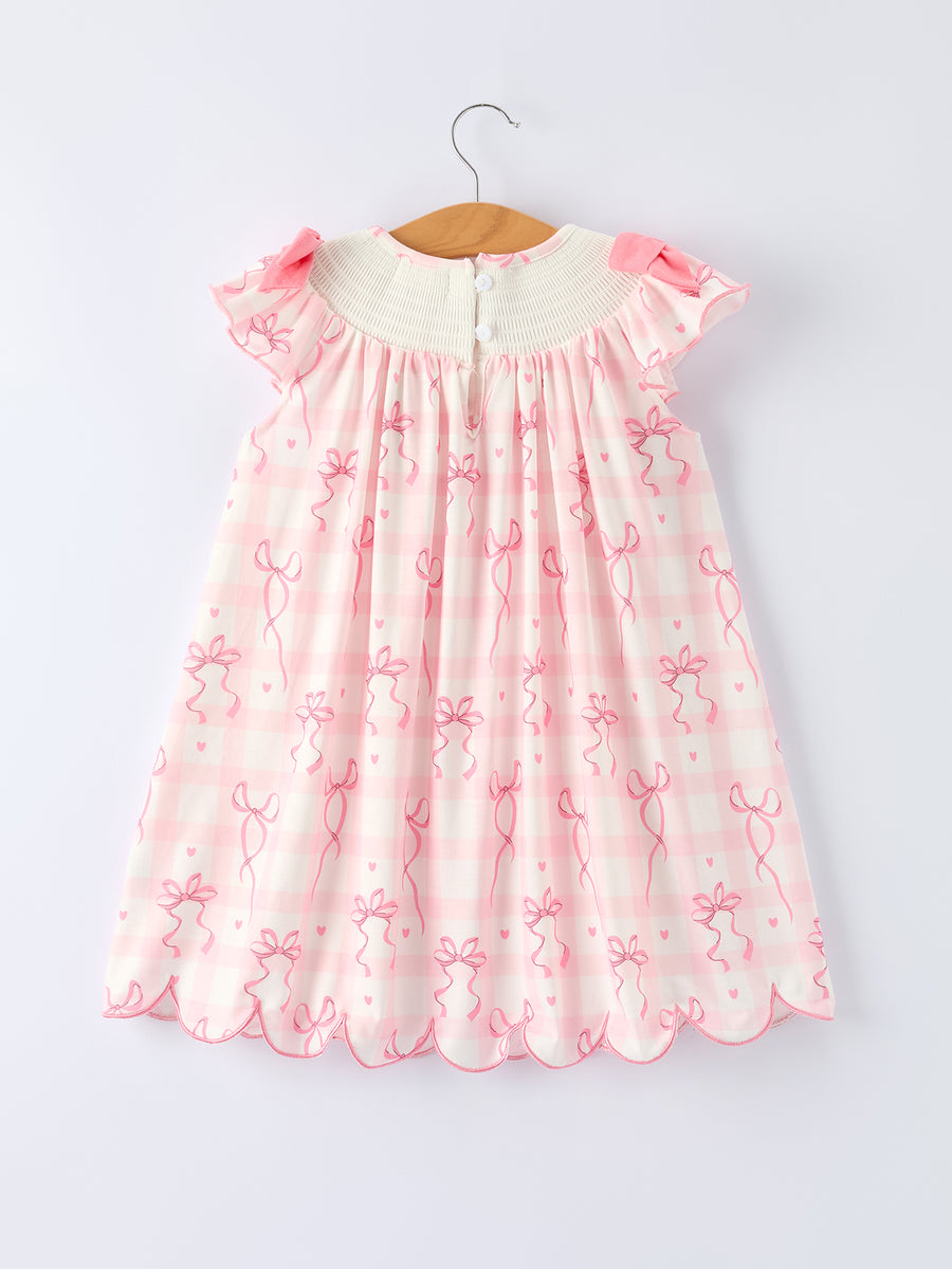 Spring Pink Bow Teddy Smocked Girl Dress