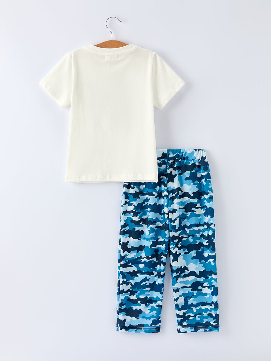 Camouflage "HUNTING BUDDY" Smocking Embroidery Boys Outfit