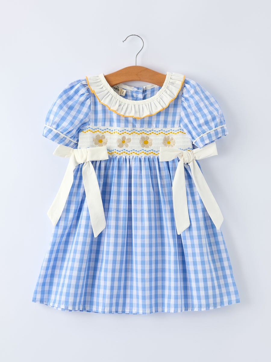 Spring Daisy Bow Smocked Toddler Girl Dress