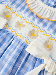 Spring Daisy Bow Smocked Toddler Girl Dress