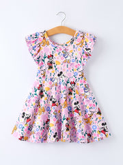 Easter Characters Floral Print Purple Girls' Dress