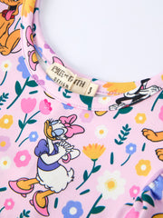 Easter Characters Floral Print Purple Girls' Dress