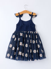 Baseball Theme Sleeveless Bow Strap Girls Dress
